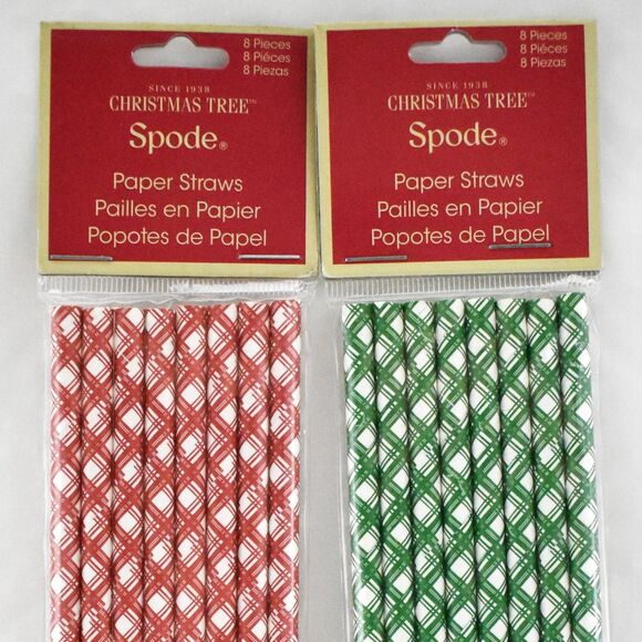 Spode Paper Straws Christmas Red & Green Plaid Holiday 2 Packs x 8 Count - Picture 1 of 4